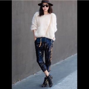 NWOT Anthropologie Navy Sequin Ankle Length Jogger - XS